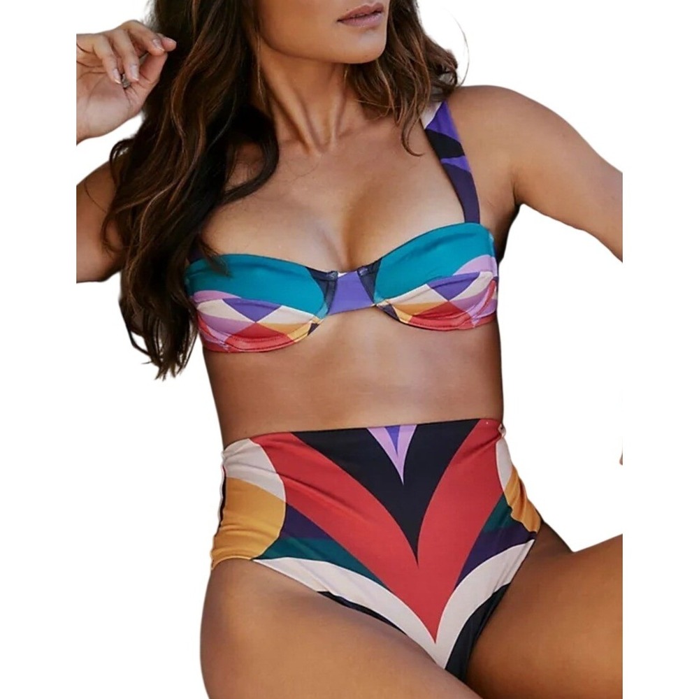 Farm Rio × Anthropologie Geometric Multicolor High Waisted Bikini Bottoms Small